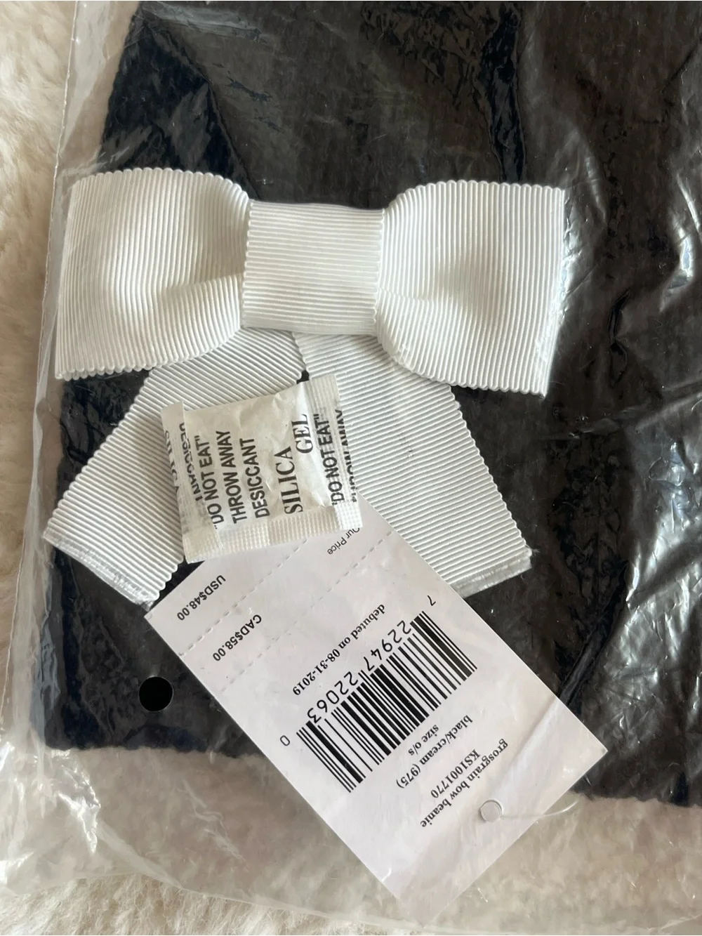 Kate Spade New York Grosgrain Bow Beanie Black/Cream Bow NWT Black Knit 2019